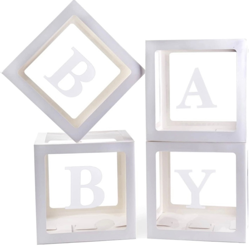 Baby Boxes With 4 pcs Letters White Clear Balloon Box Blocks for Baby Shower